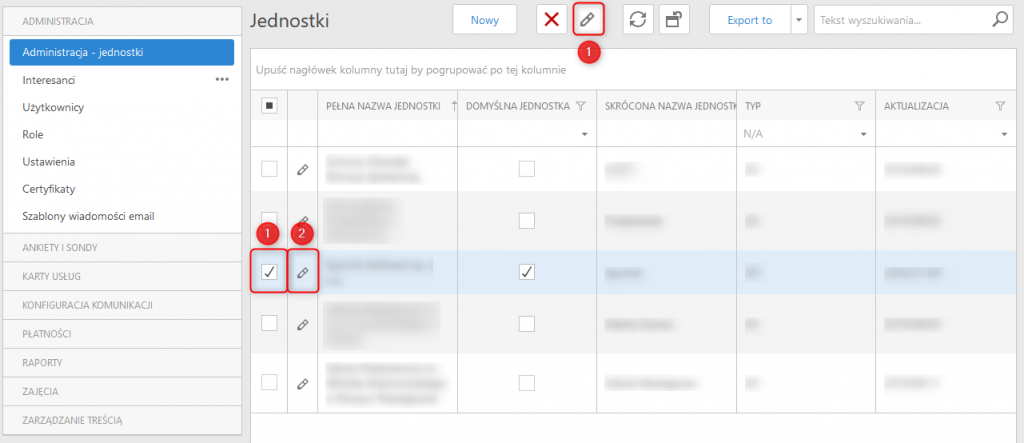Administracja - jednostki - edycja danych