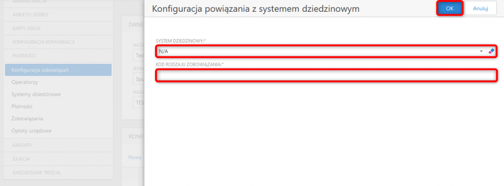 Konfiguracja powiązania z systemem dziedzinowym