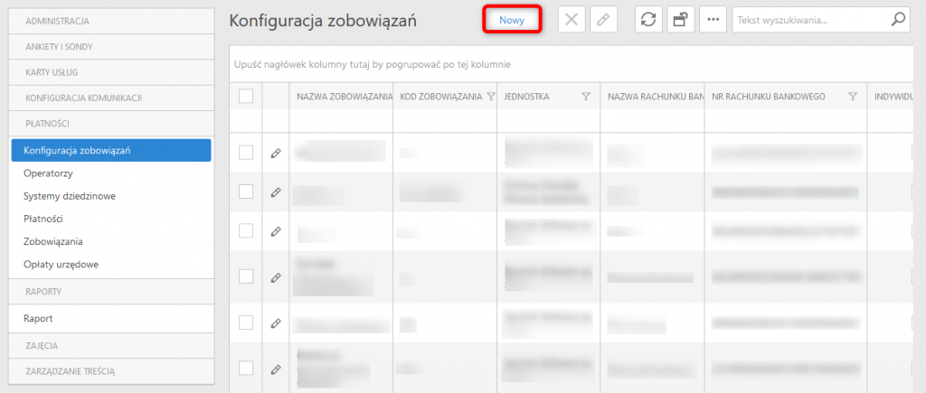 Konfiguracja zobowiązań - nowe