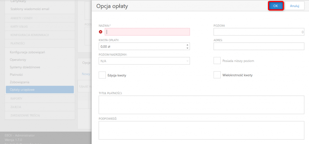Opłaty urzędowe - opcje opłaty
