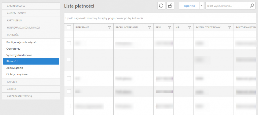 Płatności - lista