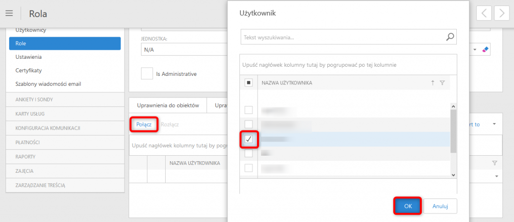 Role - przypisanie użytkownika