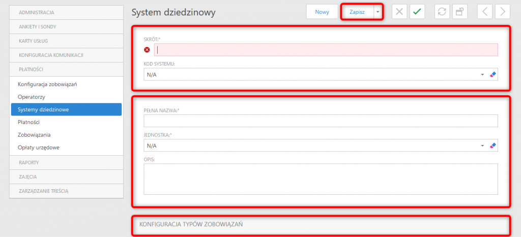 Systemy dziedzinowe - dodanie nowego systemu dziedzinowego