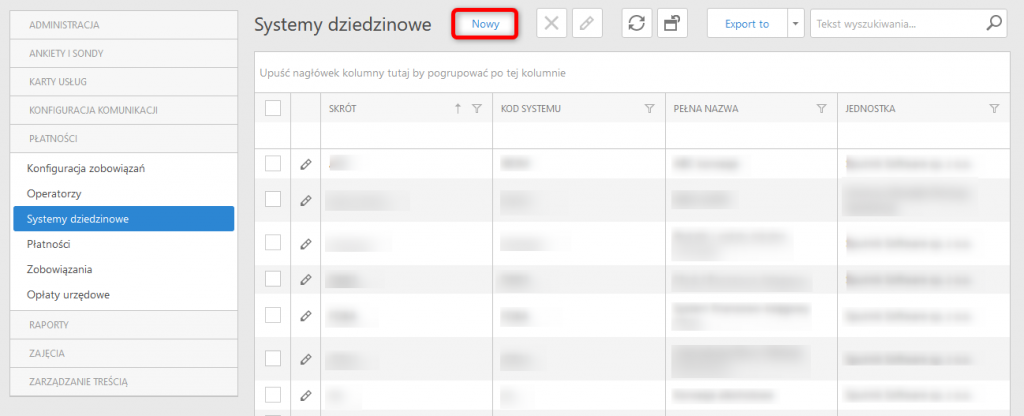 Systemy dziedzinowe - nowy