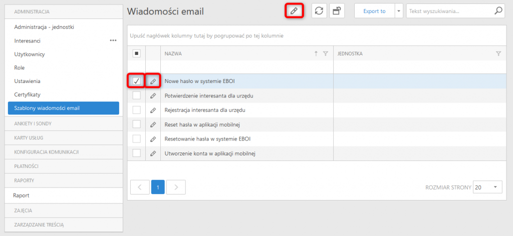 Szablony wiadomości email - edycja